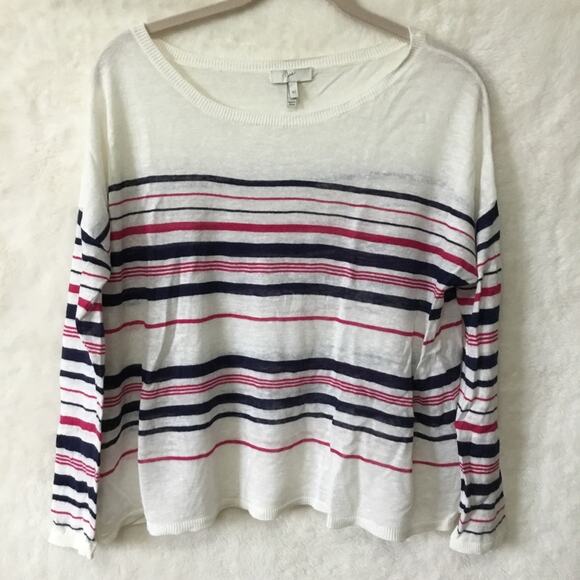 Joie Sweaters - Joie White Multi-Striped Linen Sweater